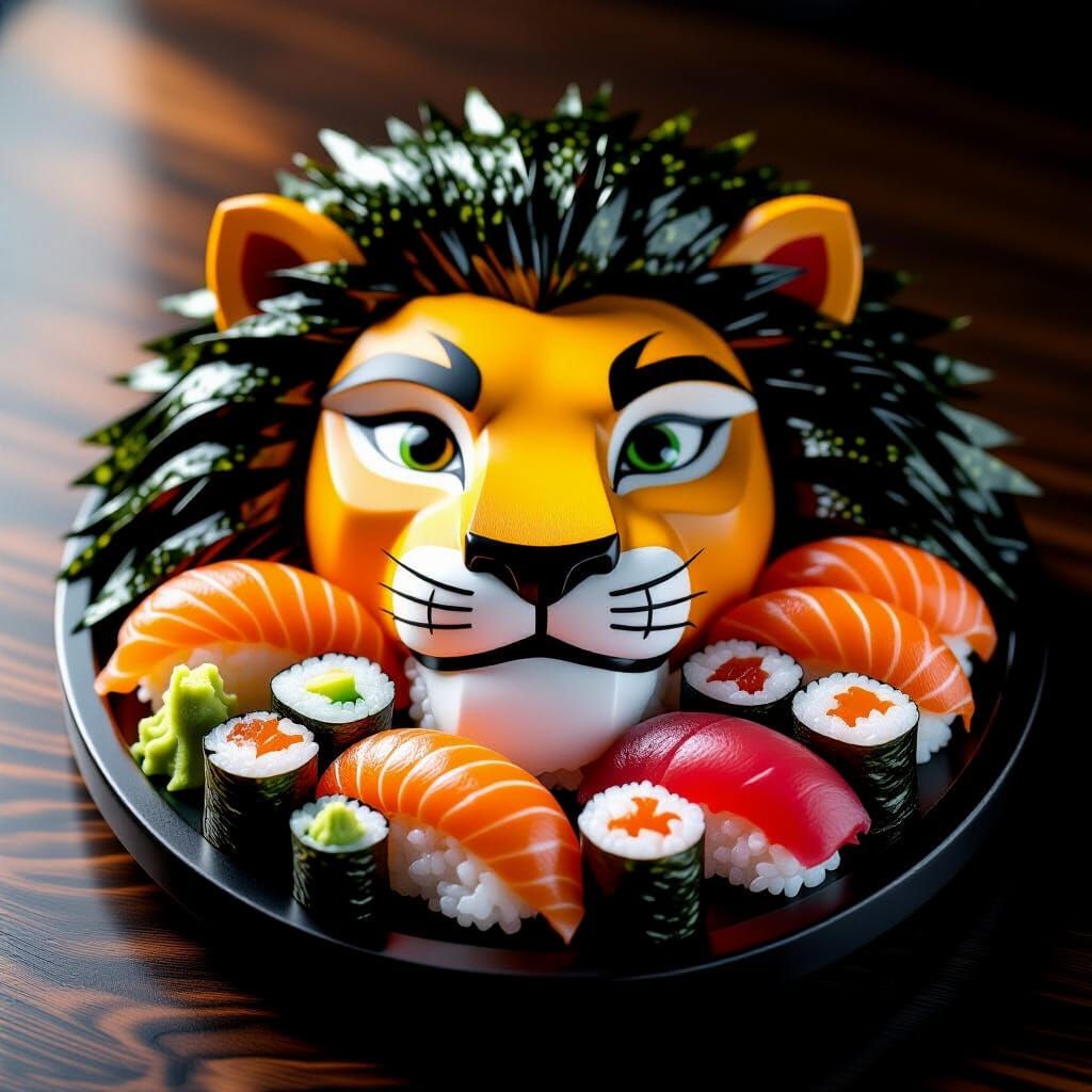 Hyperrealistic Sushi Lion Food Art