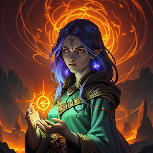 Sorceress Casting Fire Spell in Fantasy Art