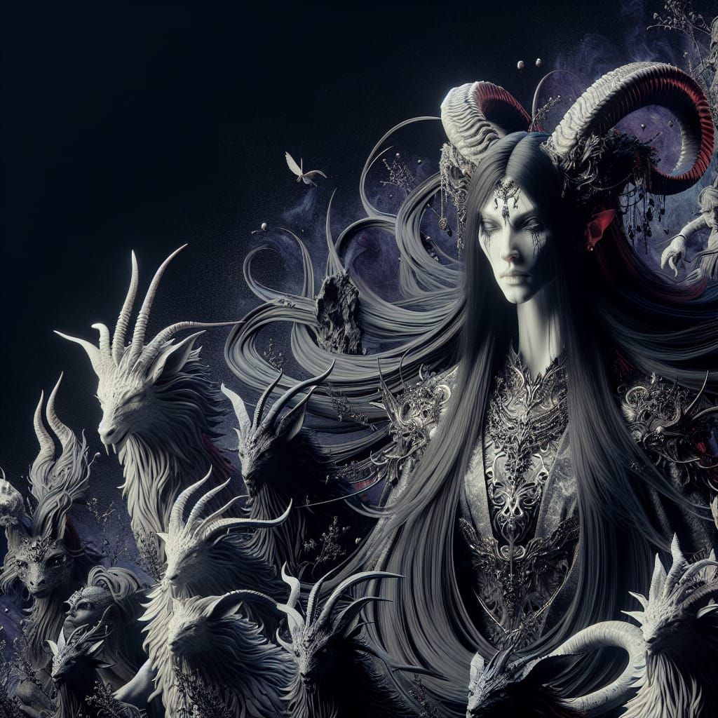 Elegant First Woman Surrounded by Mythical Creatures