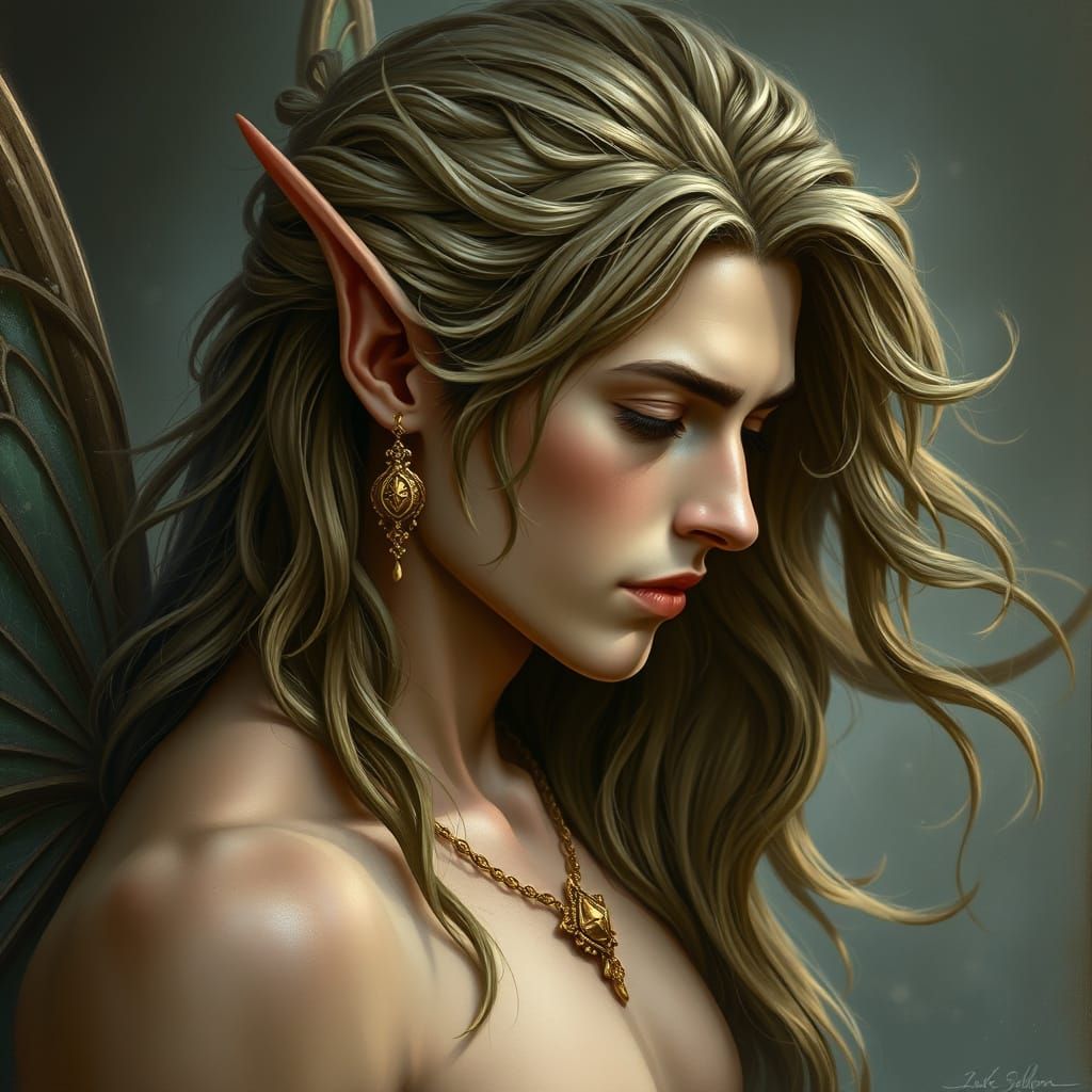 Ethereal Male Fairy Portrait in Oil Painting Style