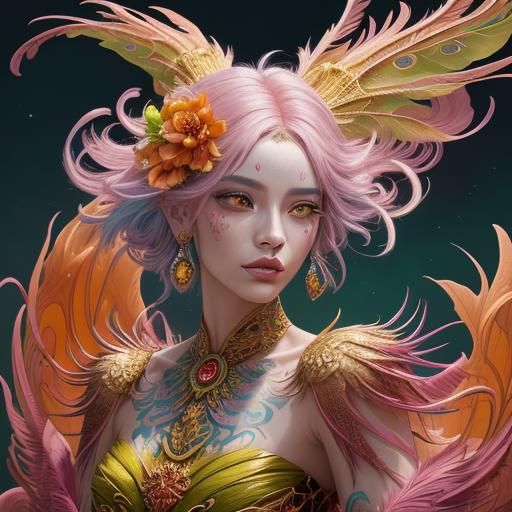 Dragon Peacock Woman in Abstract Fauvism Style