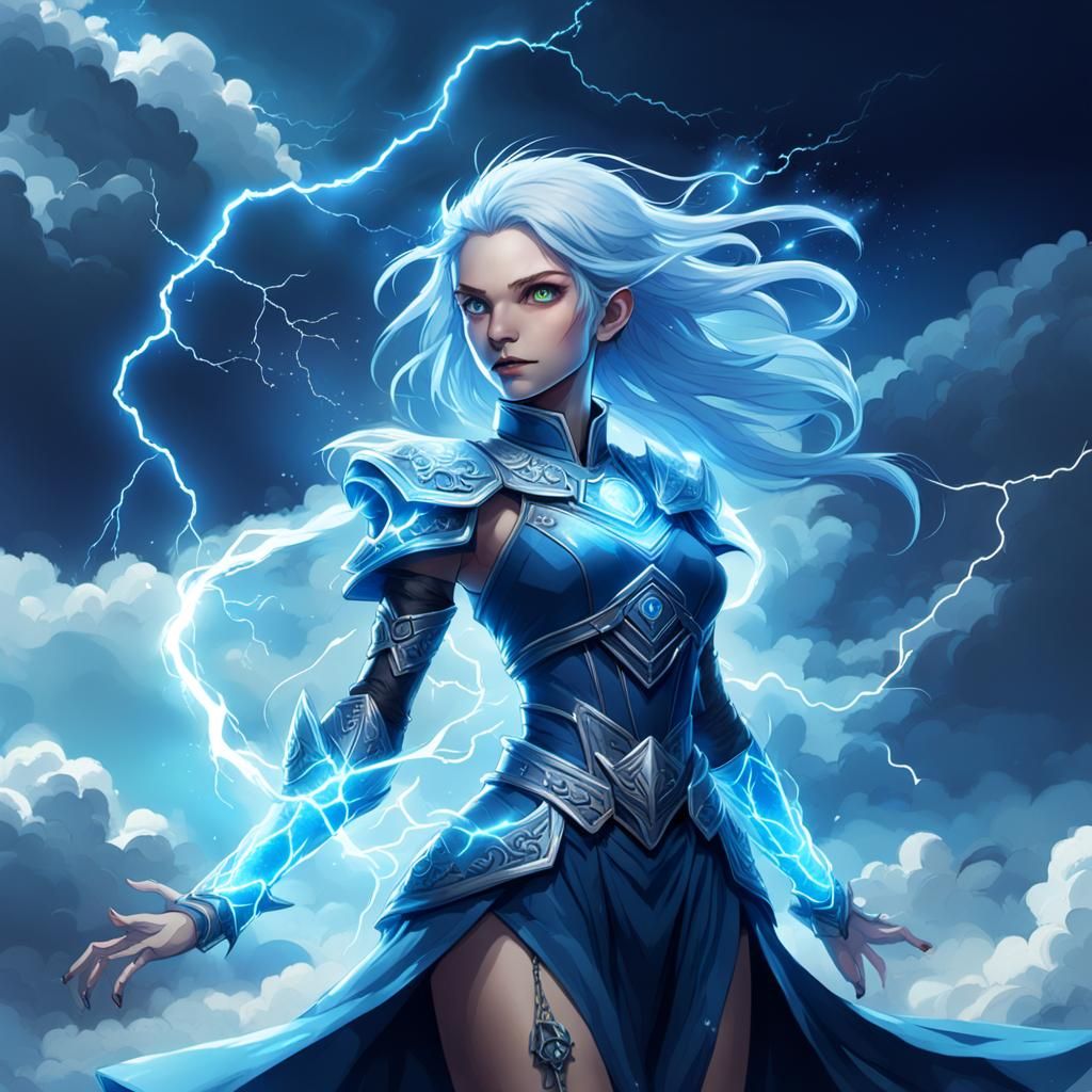 Electric Storm Witch Character Concept with Glowing Tattoos