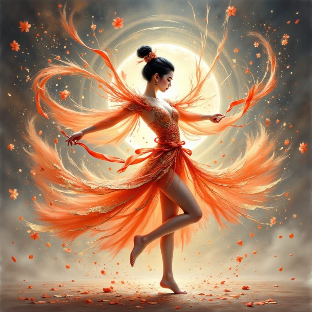 Han Dynasty Ribbon Dancer in Anime Style