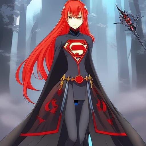 Gothic Asian Supergirl in Anime Style