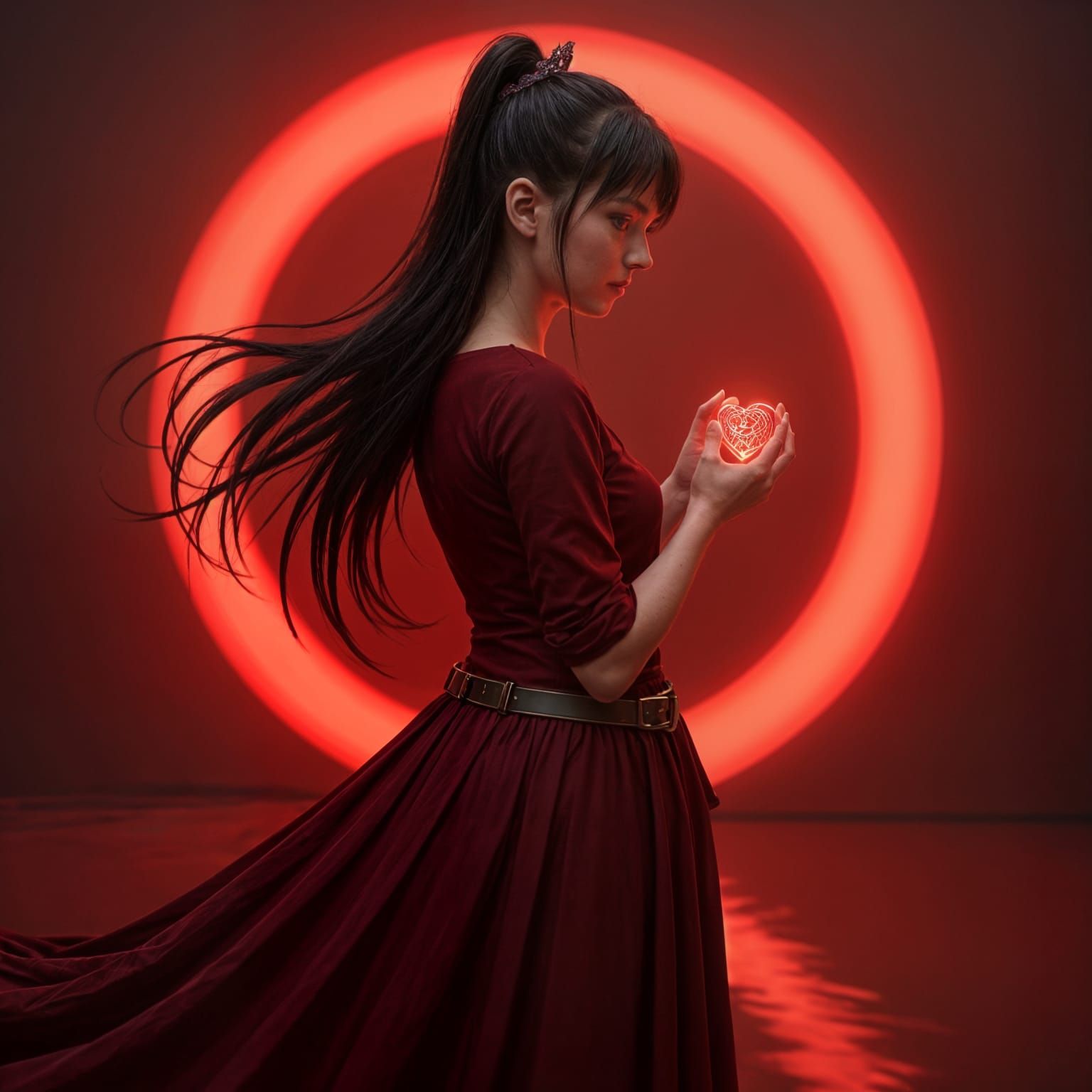Rin Tohsaka in Red Energy Circle with Jewel