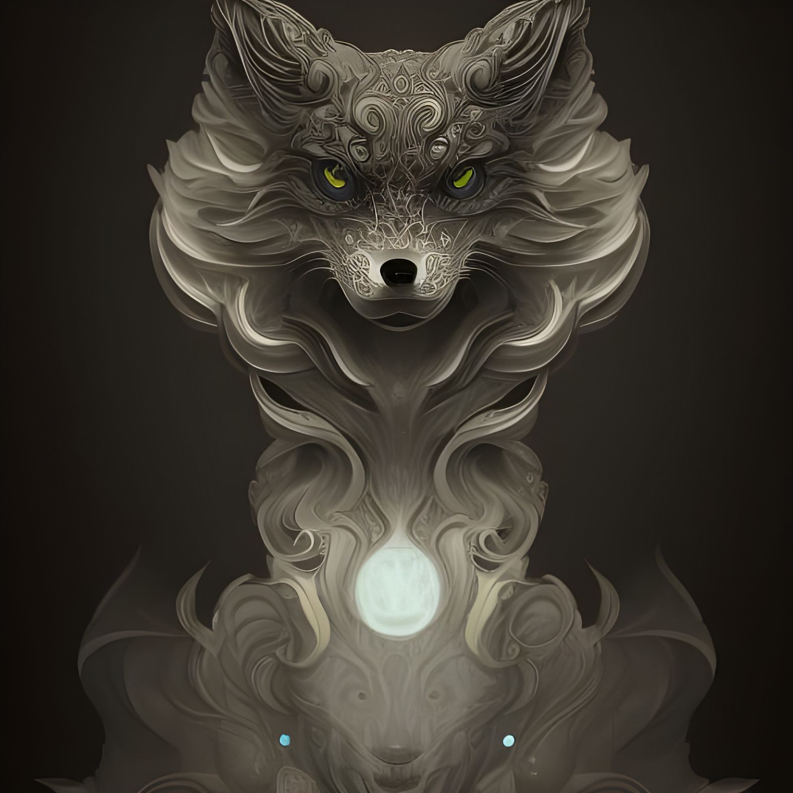 Mechanical Wolf Ink Illustration with Liquid Detailing