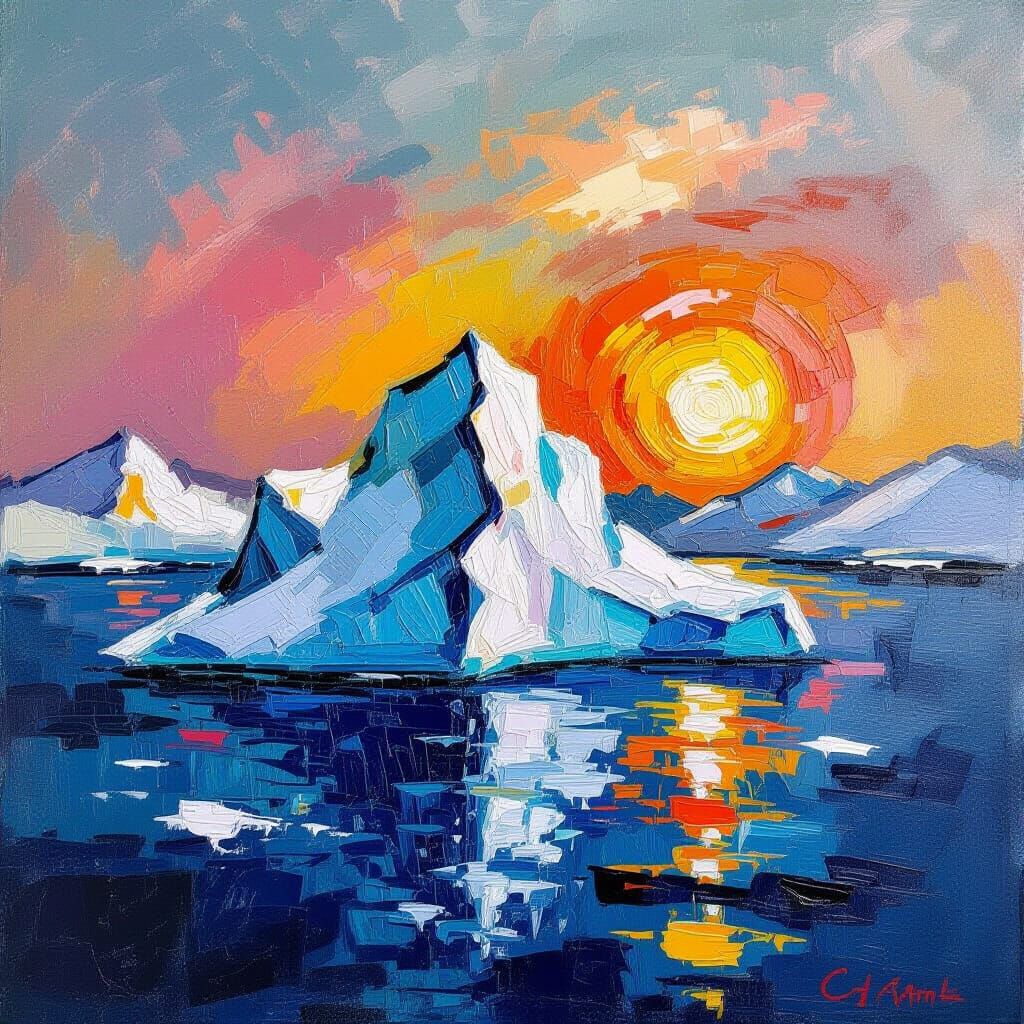 Majestic Iceberg in Neo-Expressionist Impasto Style