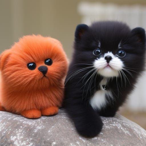 Adorable Kitten with Red Panda Plush Toy