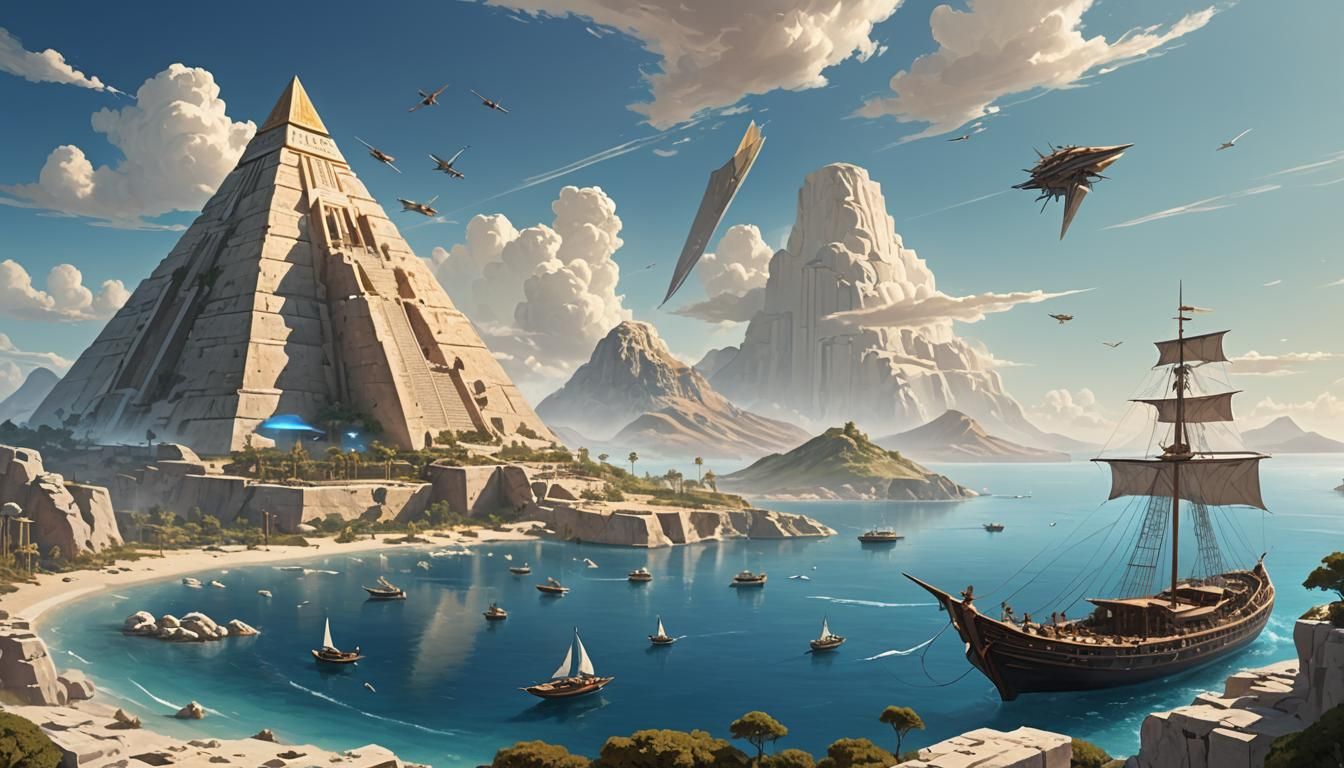 Ancient Greek Sci-Fi Island Concept Art