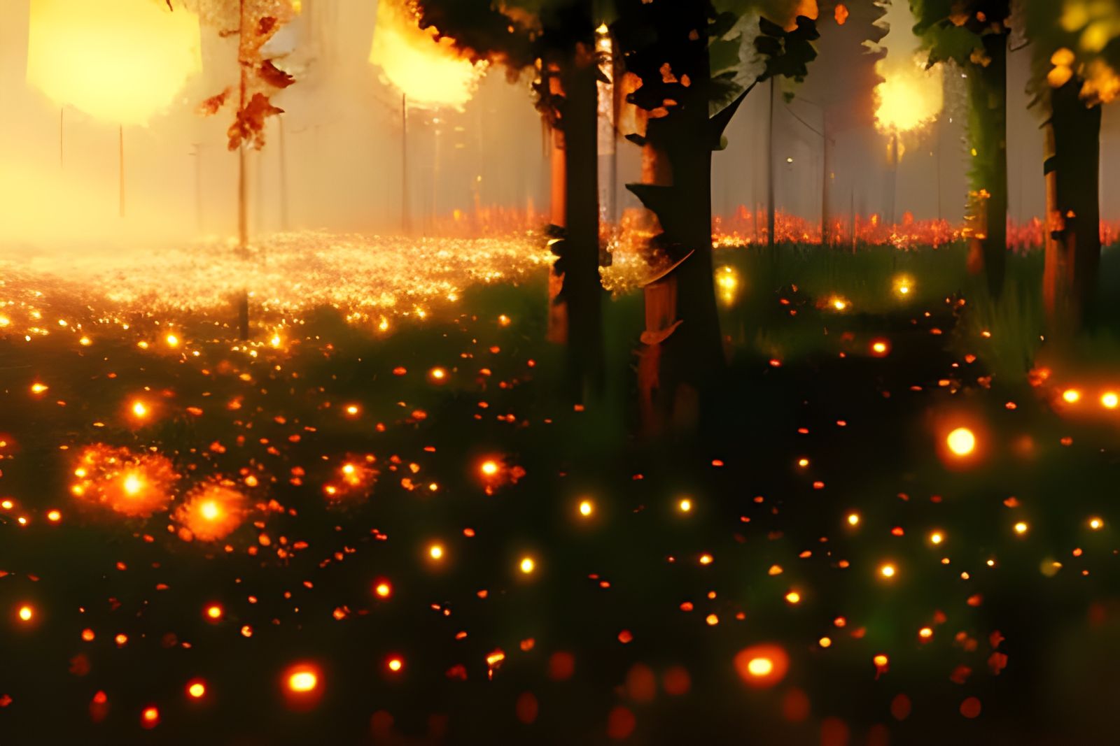 Sparkling Embers in a Mystical Forest Clearing