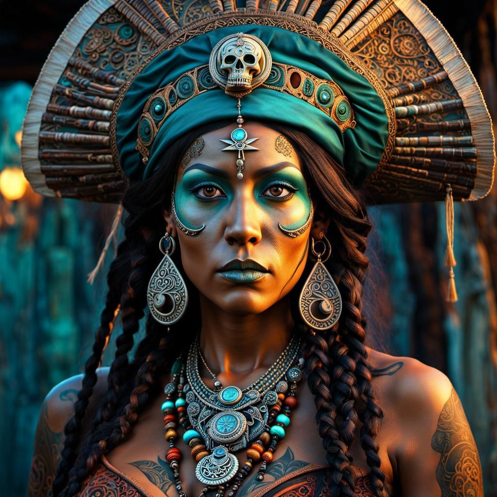 Paleo Voodoo Mayan Pirate Witch in Radium Colors