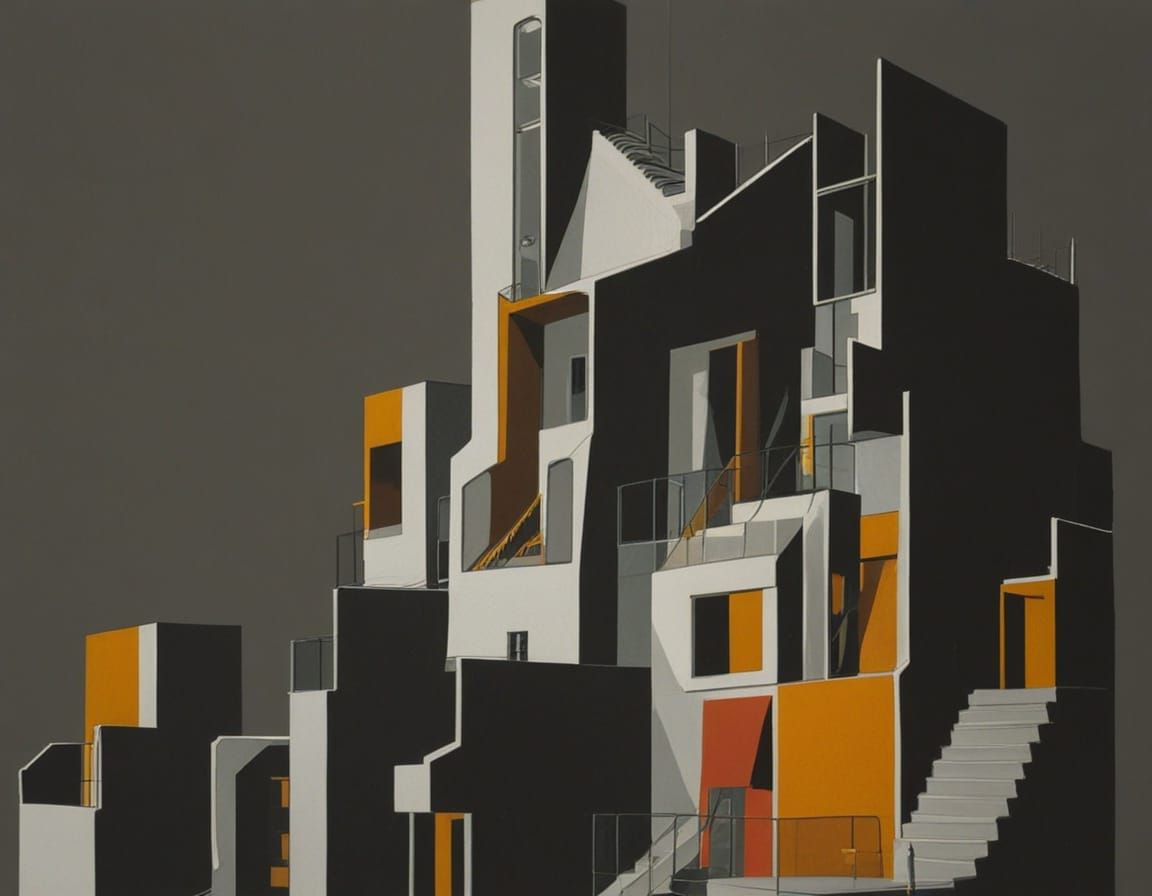 Surreal Architectural Drawing in Impossible Perspective