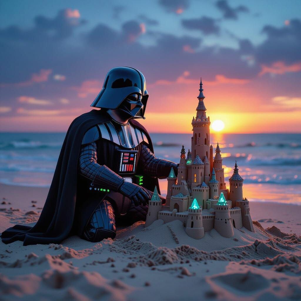 Darth Vader Builds Steampunk Sandcastle Under Double Sunset