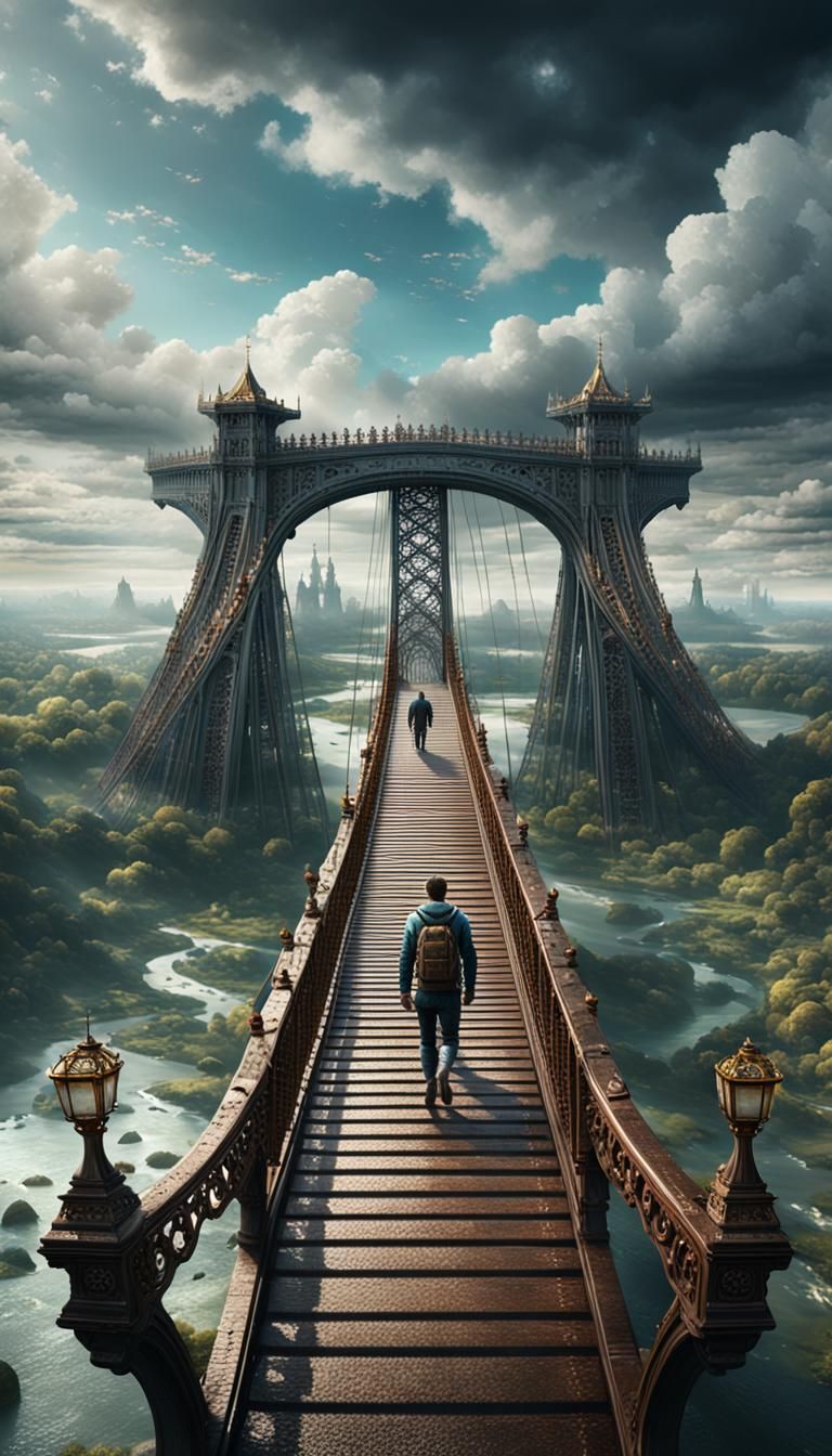 Man on Bridge: Detailed Fantasy Concept Art