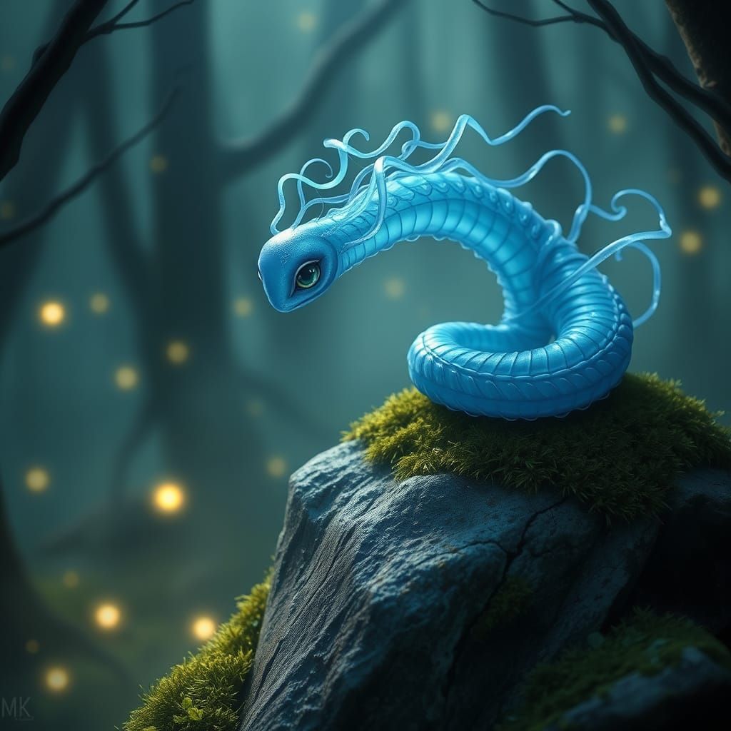 Mystical Worm in Dreamlike Forest
