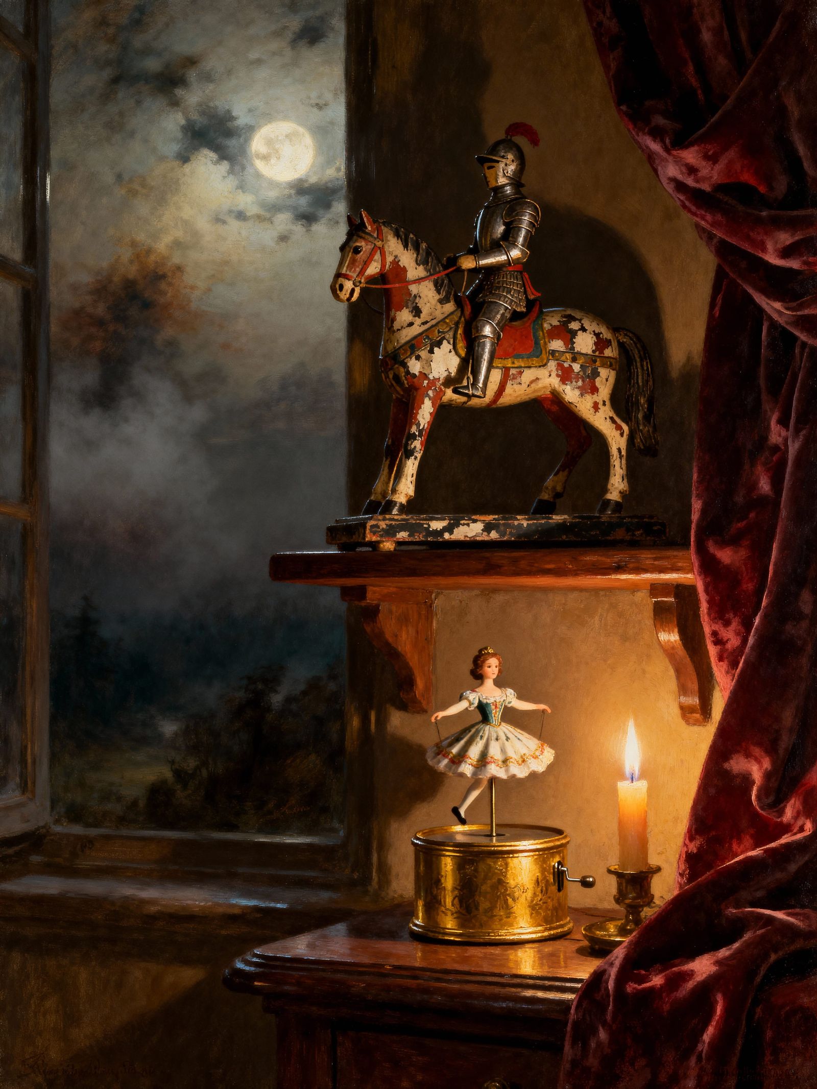 18th Century Toy Knight Overlooks Music Box Dancer