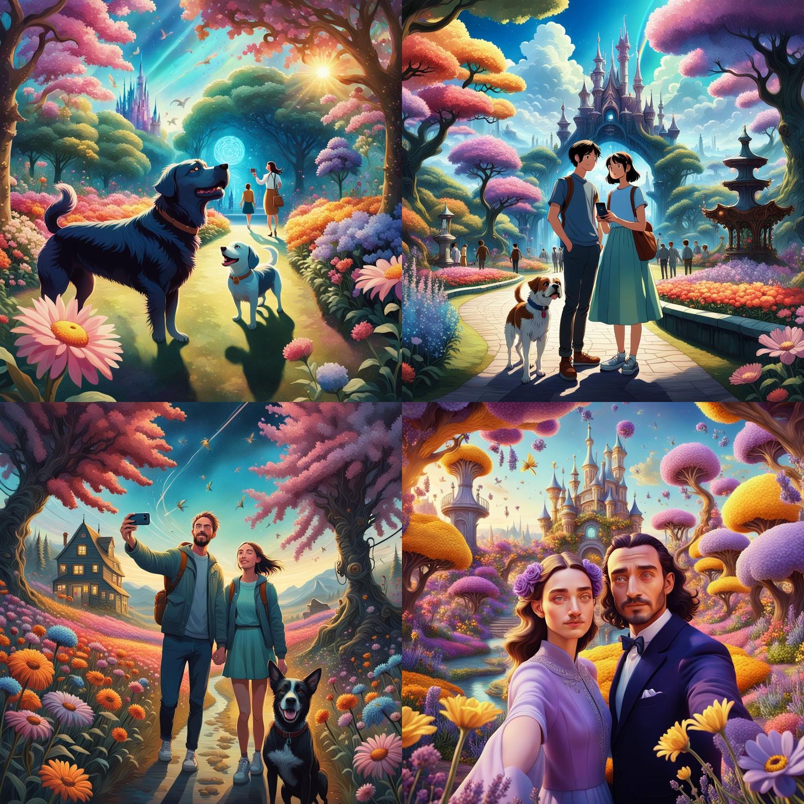 Magical Park Selfie with Dog, Fantasy Concept Art