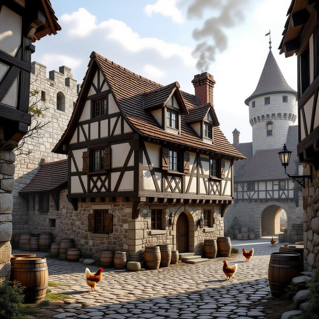Rustic Medieval Servants' House in Castle Courtyard