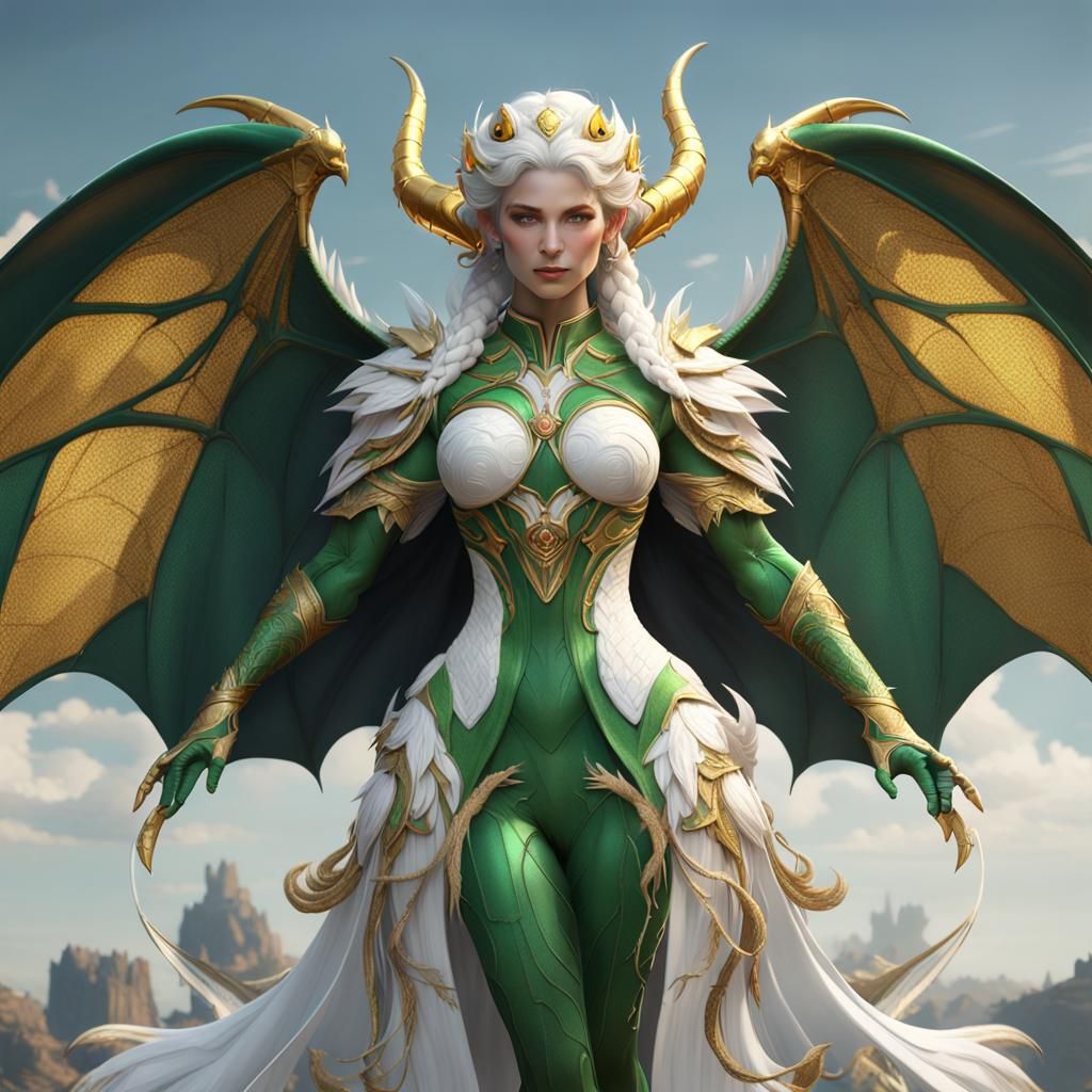 Fantasy Snake Creature with Colorful Hair and Wings