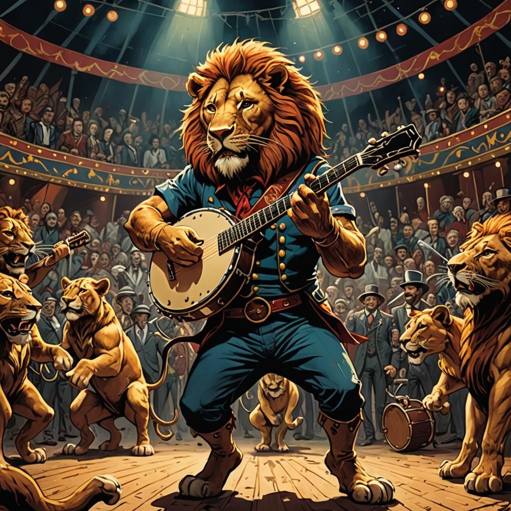 Lion Tamer Banjo Performance: Comic Book Art