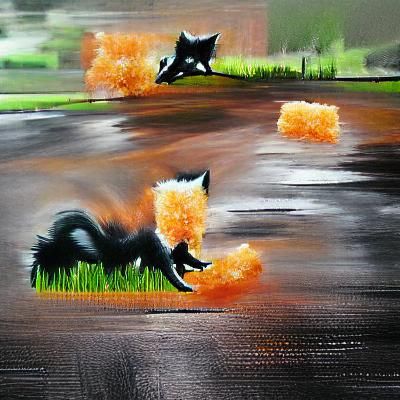 Fox Pouncing on Cat: Acrylic Painting