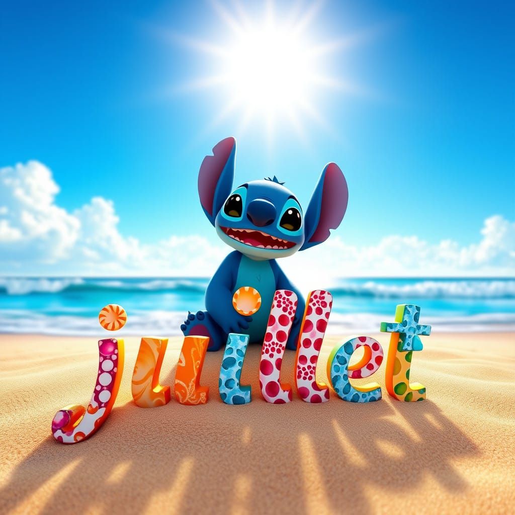 Surreal Stitch Beach Scene in Vibrant 3D Lettering