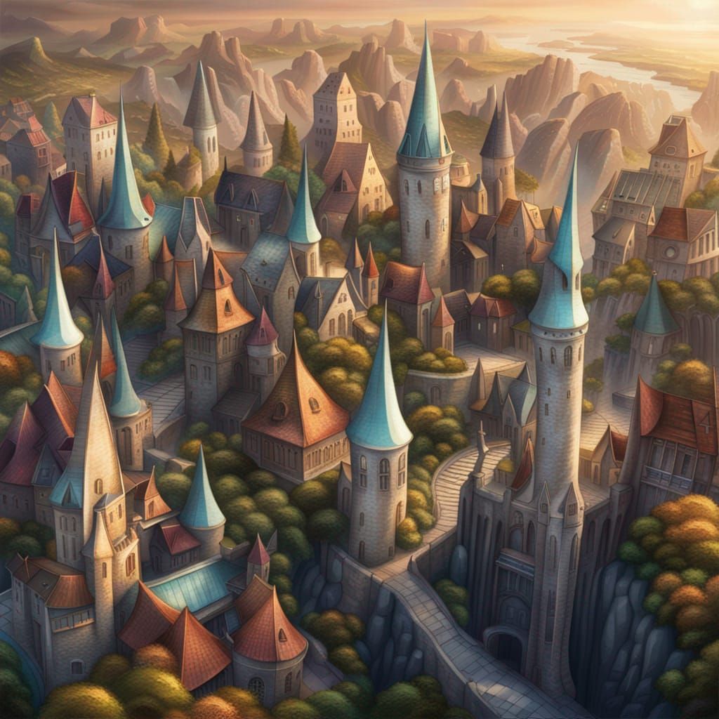 Magical Cityscape with Wizard Towers