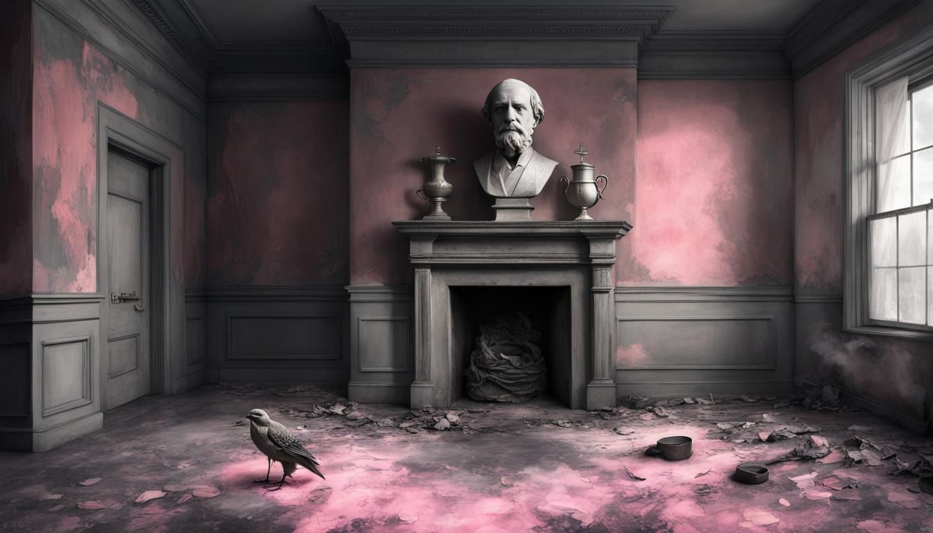 Ominous Abandoned Room with Marble Bust