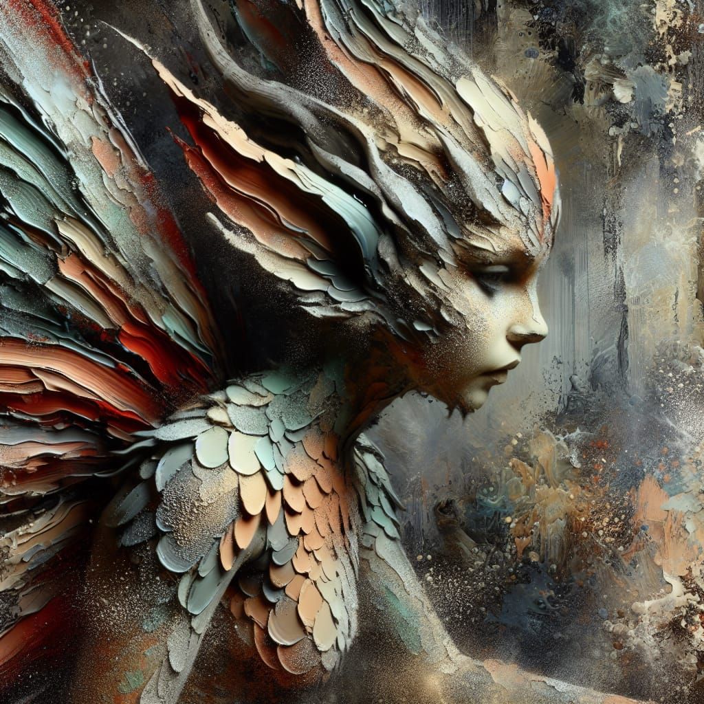 Winged Pixie with Fish Scales in Textured Style