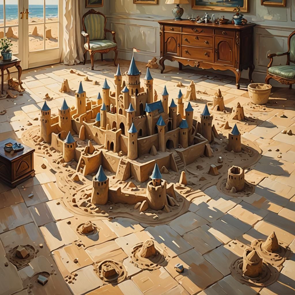 Impressionistic Sandcastles Fill a Sunny Living Room