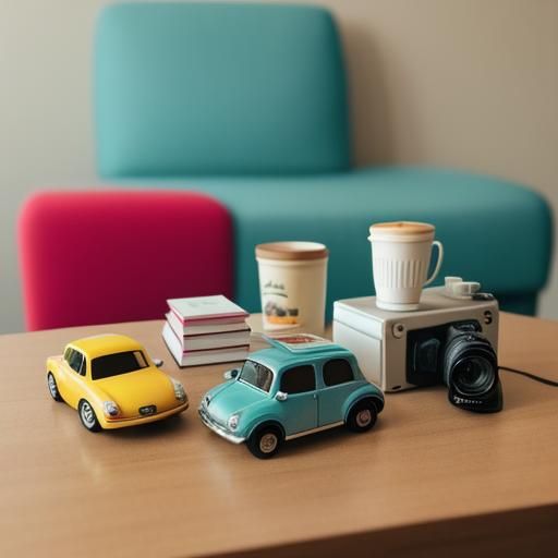 Dollhouse Still Life with Toy Car and Trailer