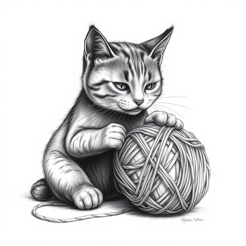 A tattoo sheet outlined with a cat playing with a large ball...