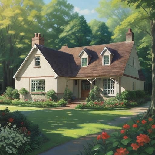 Idyllic English Cottage in Impressionist Style
