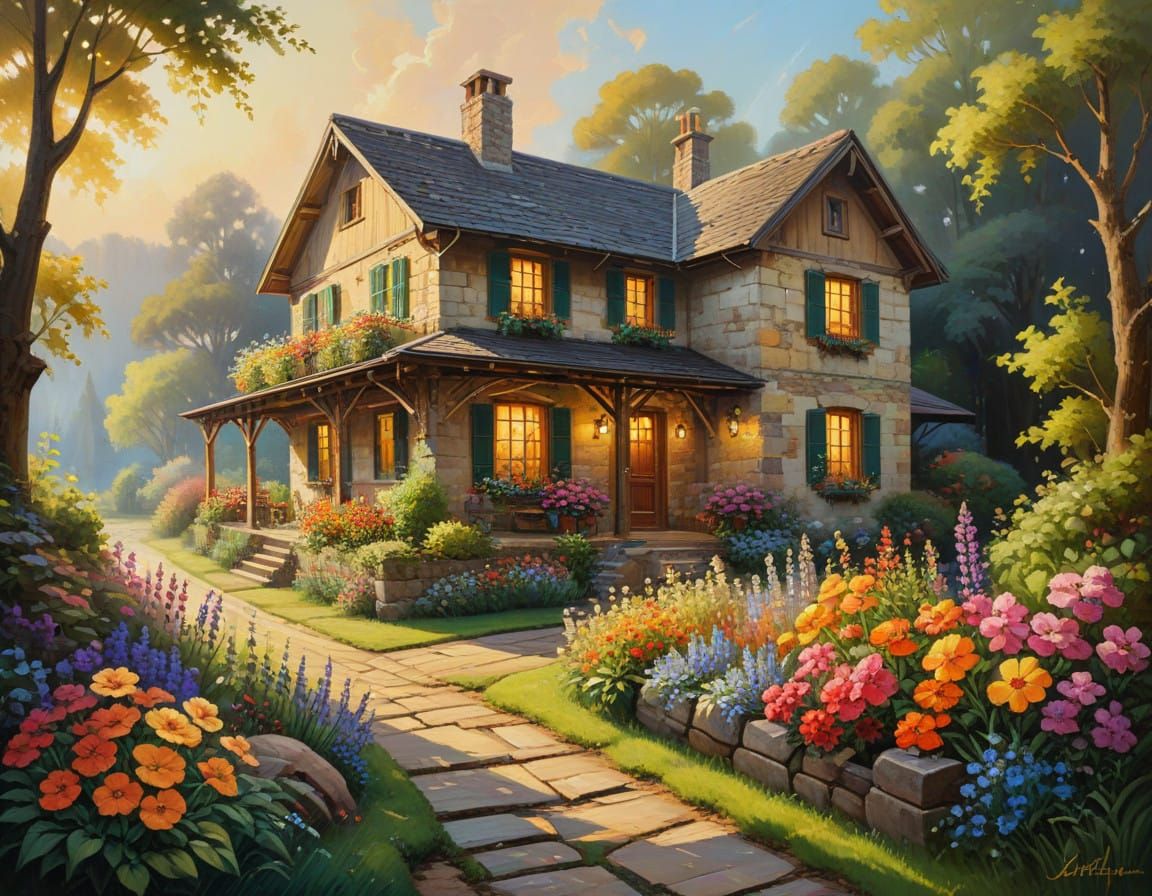 Charming Woodland Cottage in Warm Golden Light