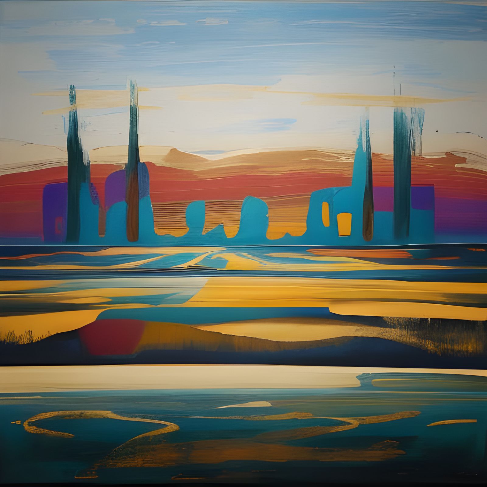 Abstract Prairie Landscape in Vibrant Colorfield Style