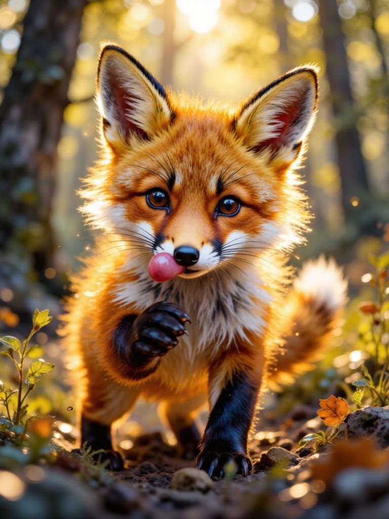Elegant Fox Licking Paw in Artistic Style