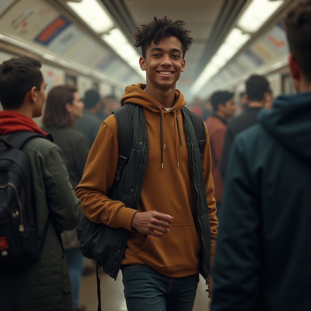 Confident Youth Radiates Energy in New York Subway