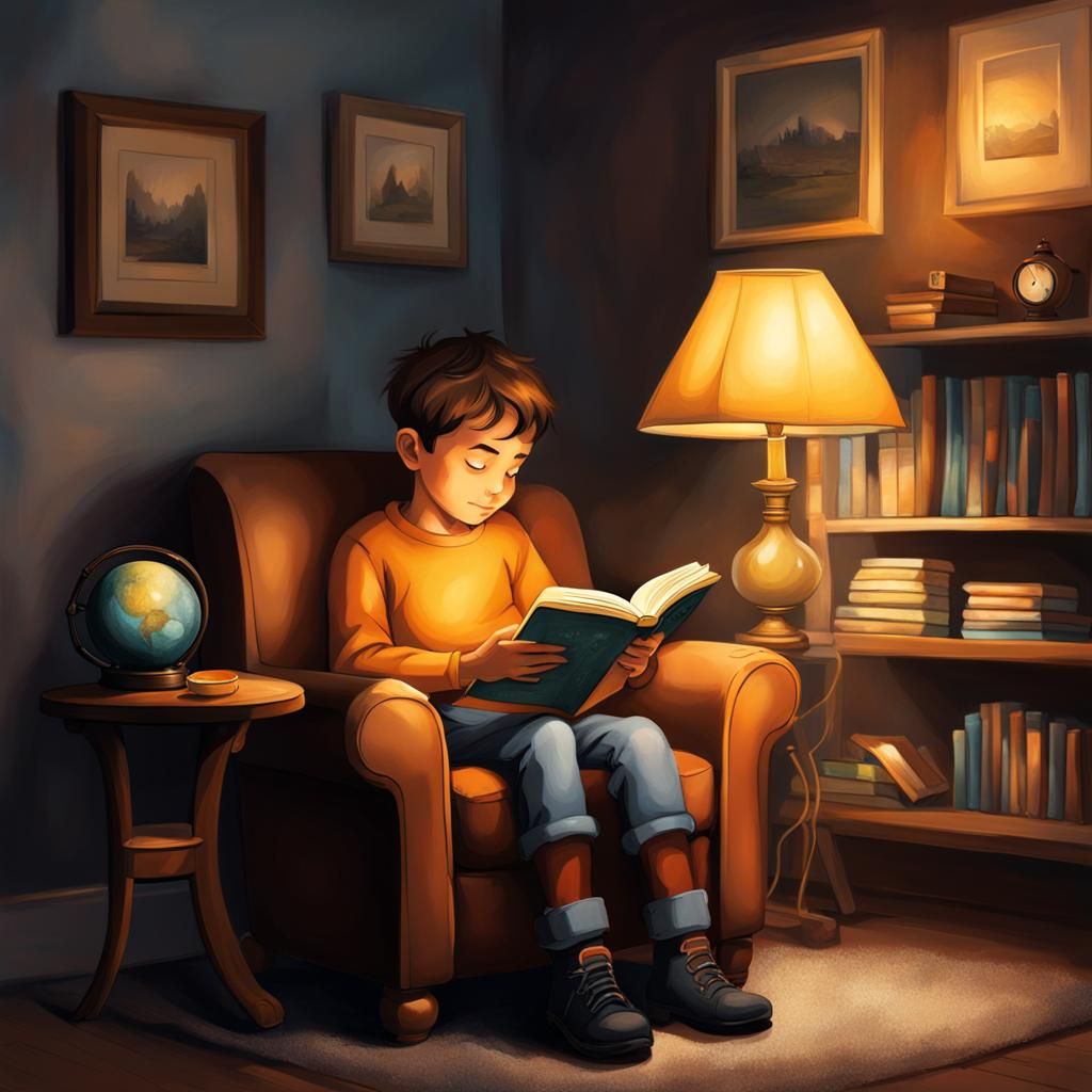 Boy reading before going to bed