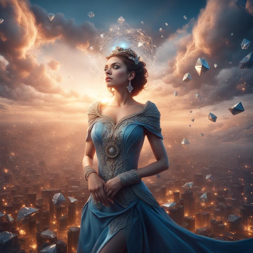 Woman in Diamond Sky: High Resolution Fantasy Art
