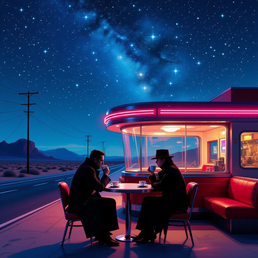 Retro-Futuristic Diner on Desert Highway