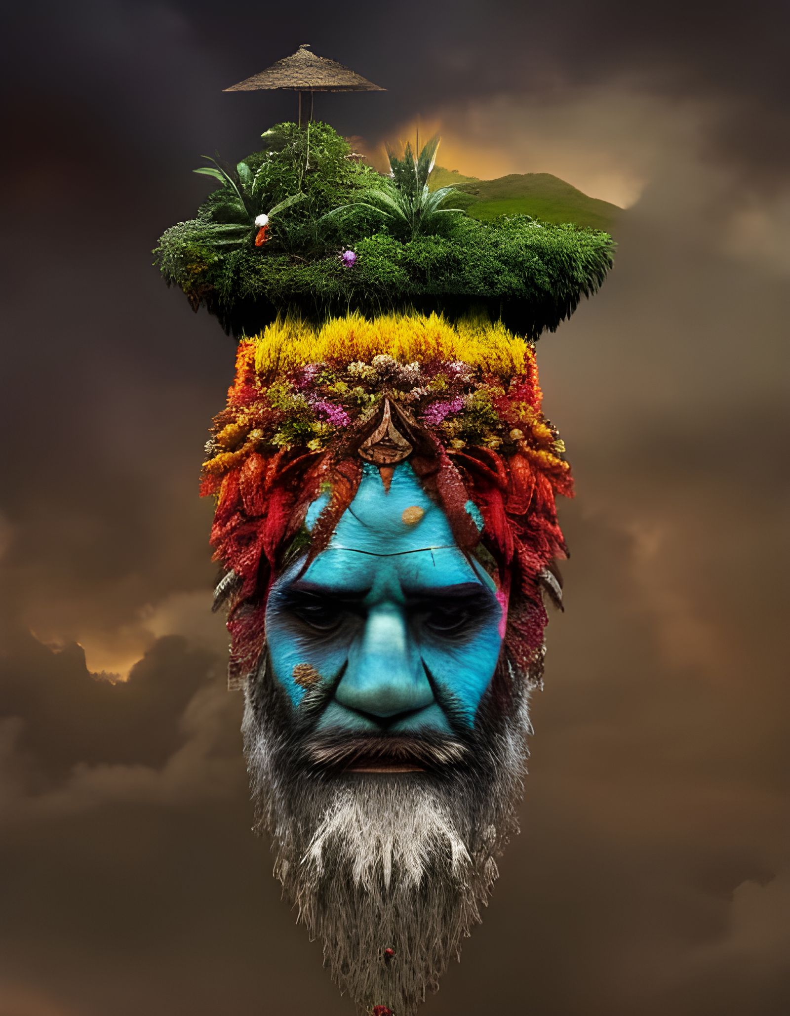 Menacing Troll in Stormy Jungle Landscape