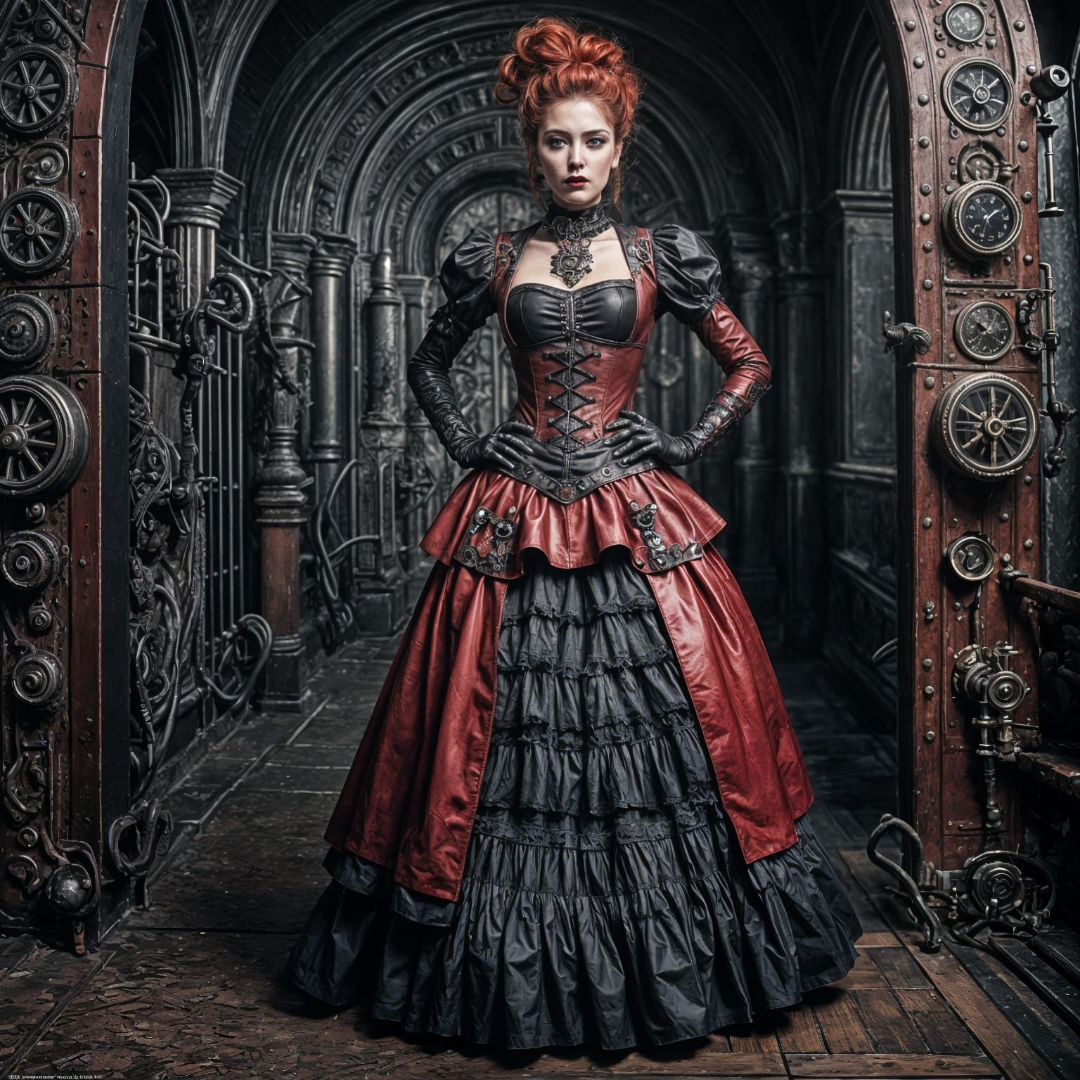 Gothic Steampunk Woman in Red Leather