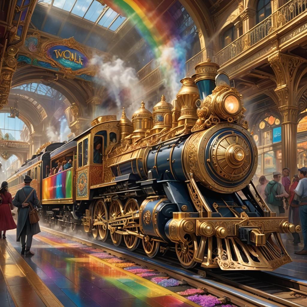 Majestic Rainbow Train in Hyper-Realistic Digital Art