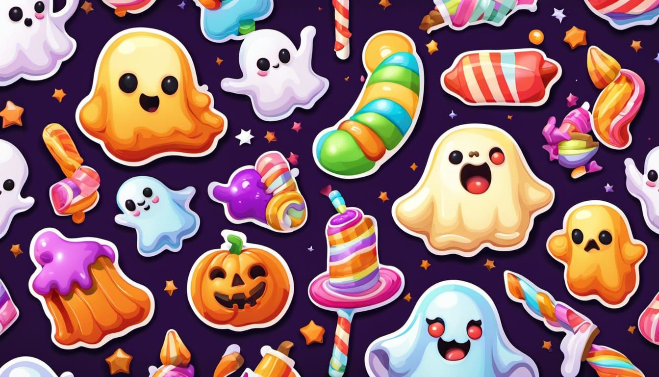 Kawaii Halloween Ghost Stickers in Candy Art Style