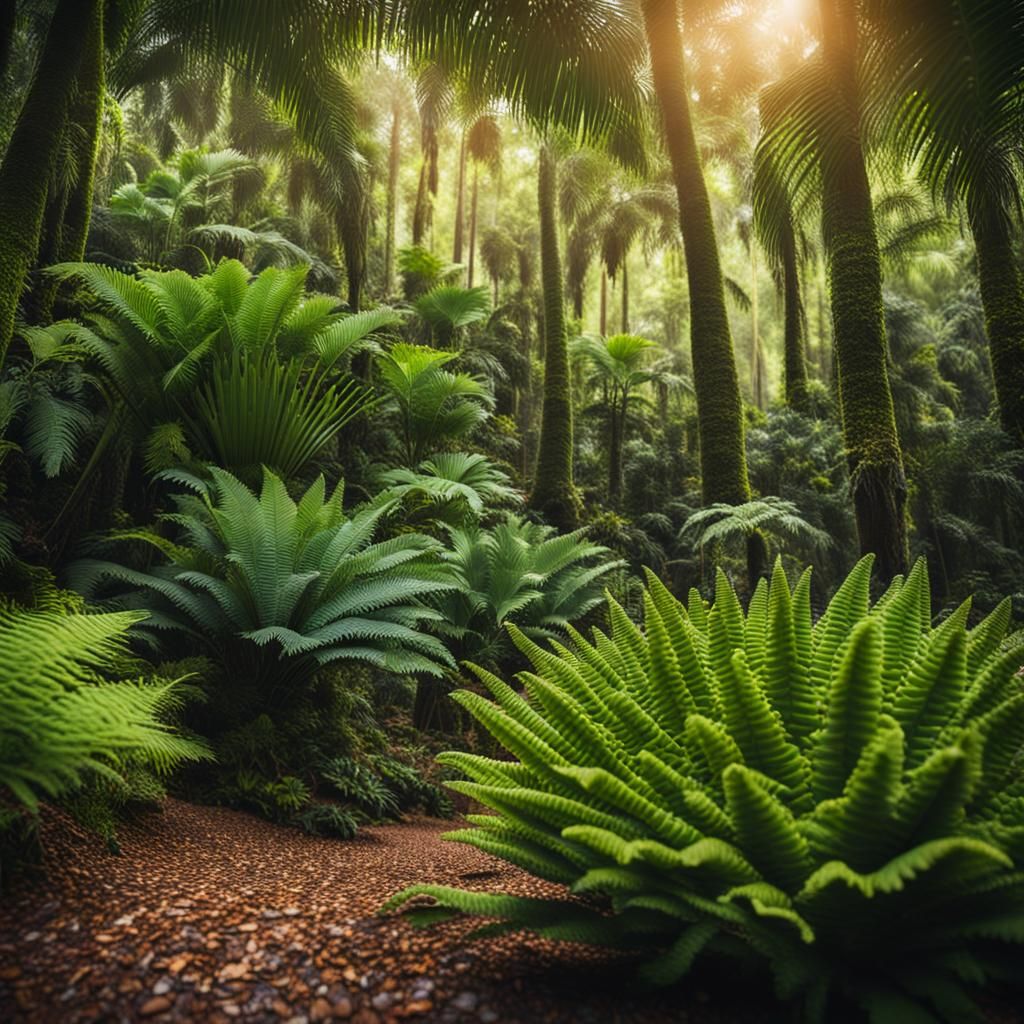 Lush Paleozoic Tropical Forest in Bokeh Photography