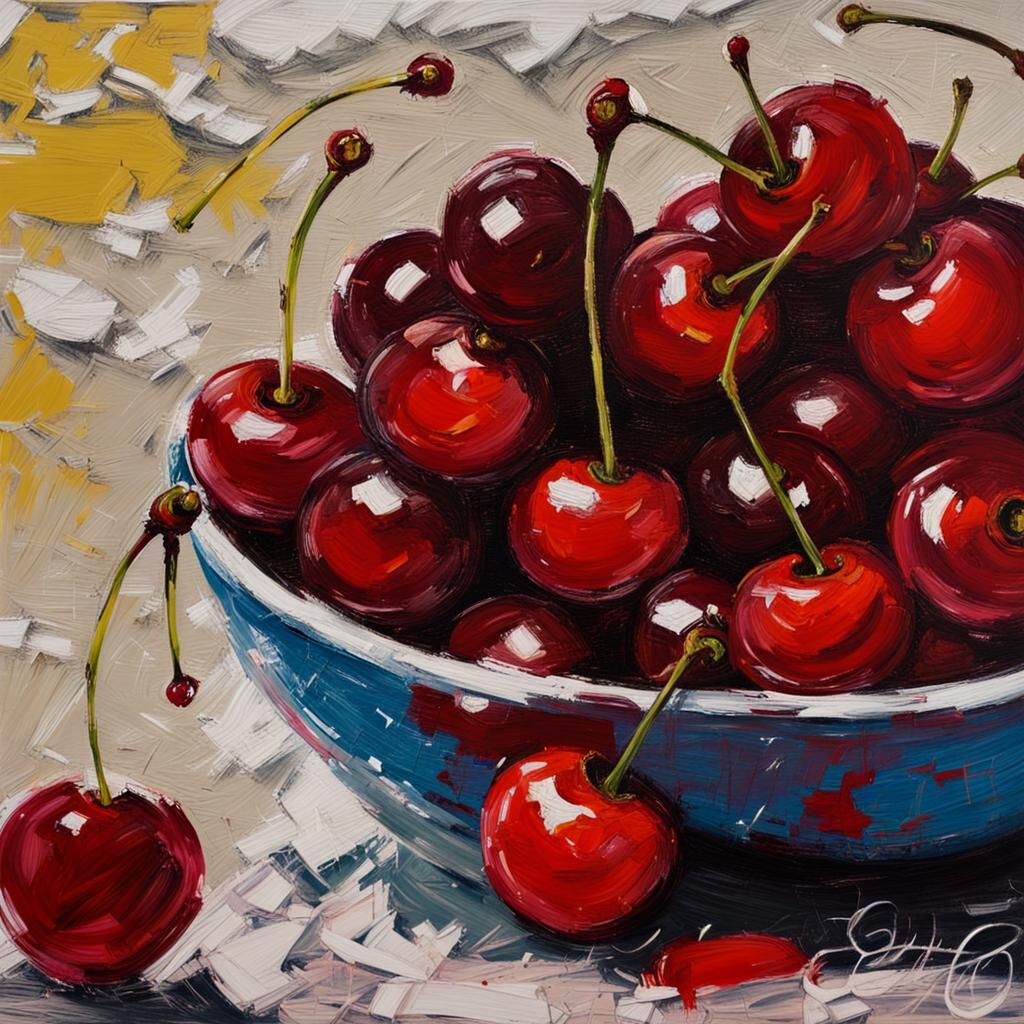 Impasto Painting of Cherries with Palette Knife Texture