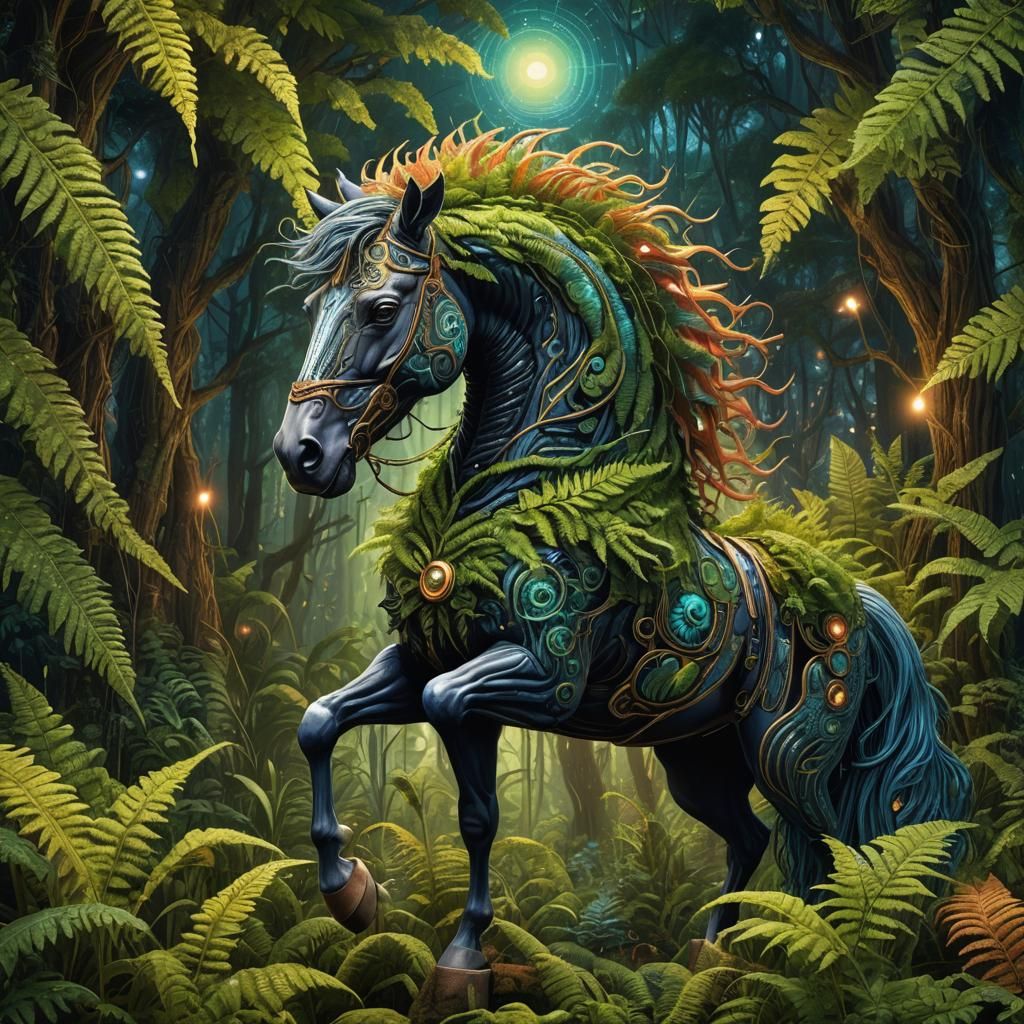 Horse Merging with Fern in Biomechanical Forest