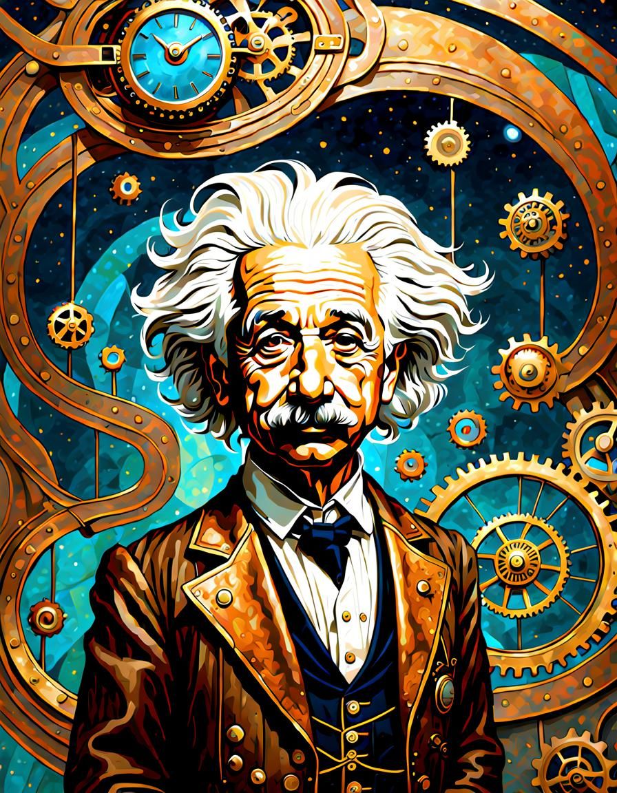Psychedelic Steampunk Albert Einstein Conductor Portrait