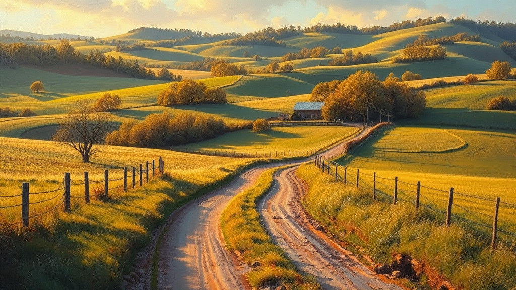 Rural Landscape Oil Painting in Atmospheric Style