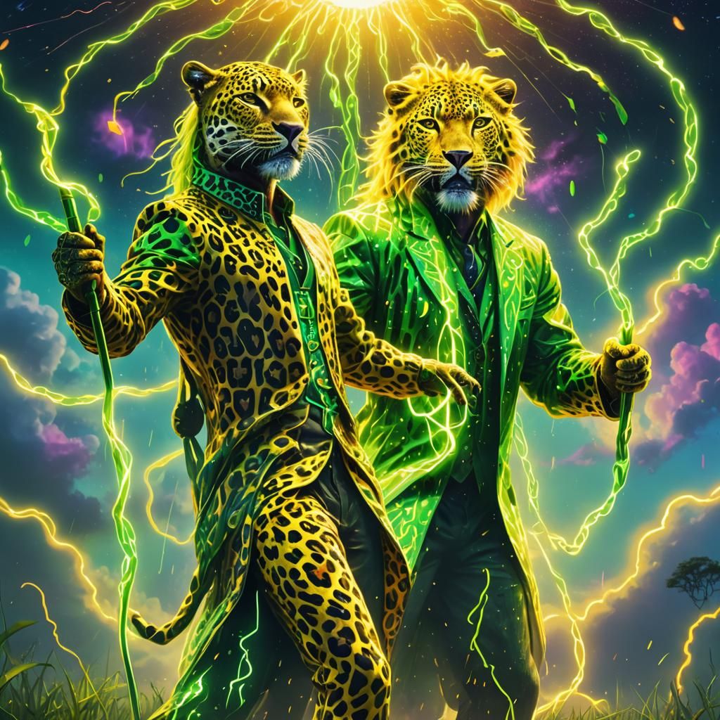 Mystical Yellow Figure Ascends in Cosmic Abstraction